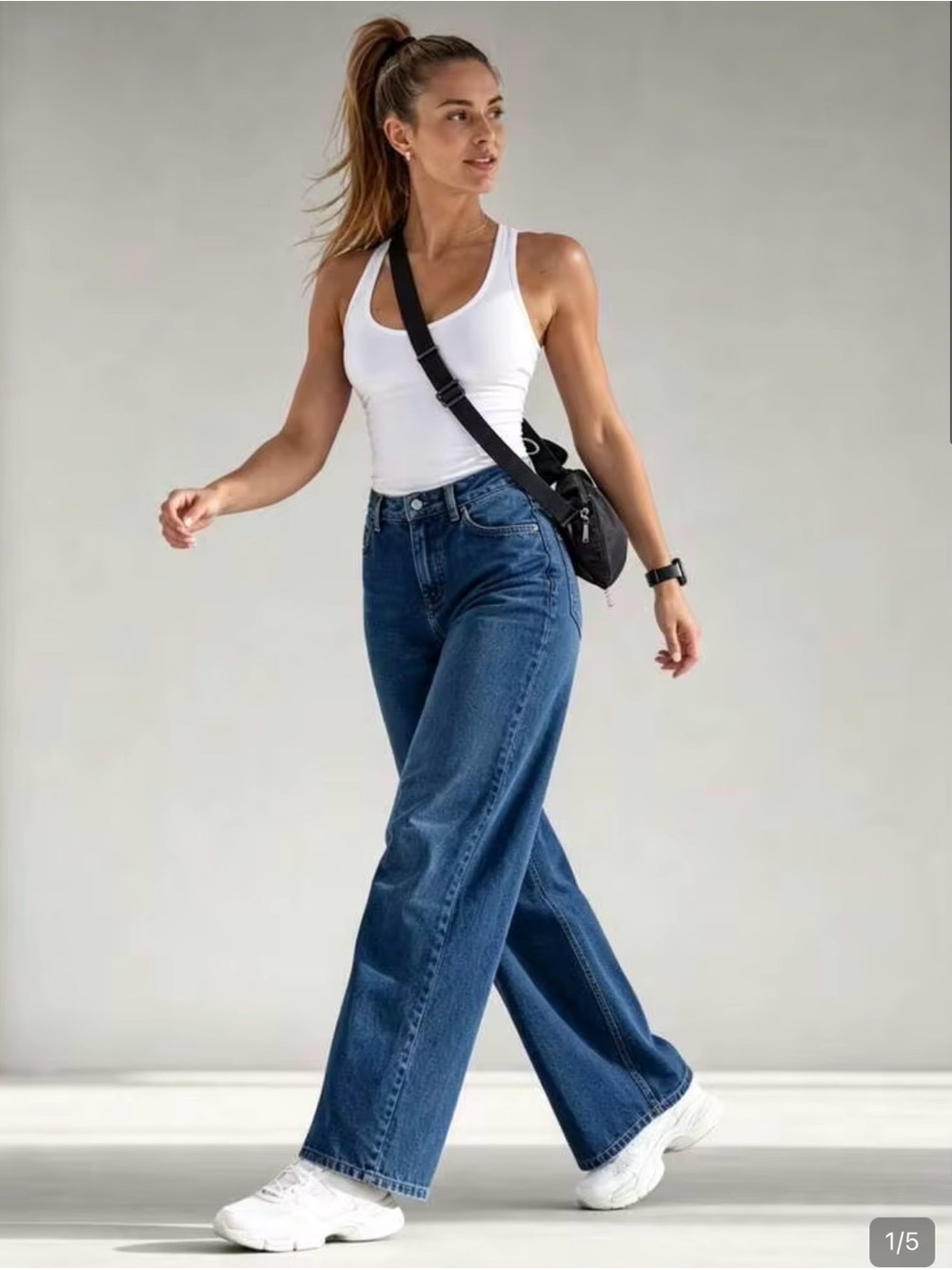 SHEIN Dark Blue High-Waist Wide-Leg Jeans